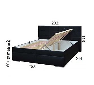 Postel FREDERIKA 2 180cm, s roštem a s úložným prostorem